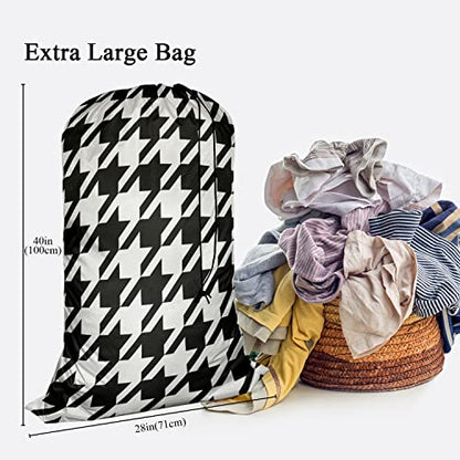 Swono Houndstooth Seamless Pattern Large Laundry Collapsible Laundry Bag Black White Abstract Pattern Foldable Laundry Hamper Bag - color: Houndstooth Seamless Pattern