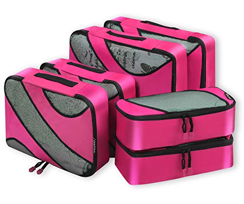 BAGAIL 6 Set Packing Cubes,Travel Luggage Packing Organizers - color: The Fushcia, style: 6 Set