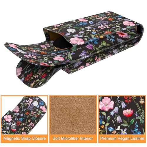 FINTIE Double Glasses Case with Carabiner Hook, Portable Vegan Leather Eyeglass Case Anti-scratch Sunglasses Pouch - color: Black Floral