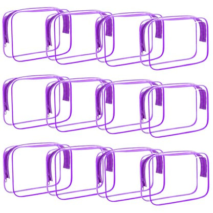 12 Pack Clear Makeup Bag, TSA Approved Toiletry Bag PVC Zippered Clear Cosmetic Pouch, Waterproof Vinyl Plastic Organizer Case for Travel Vacation Bathroom (Purple) - color: 12 Medium Purple