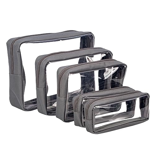 Remobia Hicol TSA Approved 5-Piece Diaper Bag Organizer Pouch Set Clear Waterproof TPU Kids Toiletry Storage Set Travel Packing Clutch Cube Bags for Baby Nursing (Grey) - color: Grey