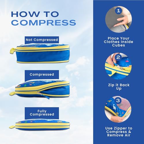 Kids Packing Cubes Compression, Luggage Packing Organization Cubes 4 Pack, Blue, 1 Small, 2 Medium, 1 Large, ocean blue - color: Underwater Sea World