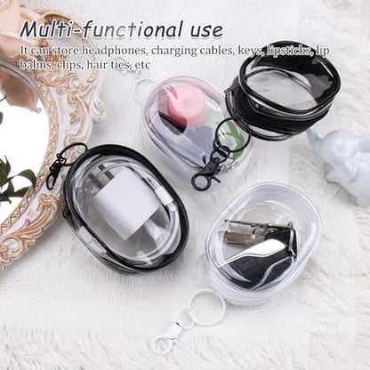 4Pcs Multi-Purpose Clear Cable Storage Bag with Hanging Hook Portable Transparent Zipper Pouch Travel Clear Cosmetic Bag for Cables Headphones Keys Mini Lipsticks