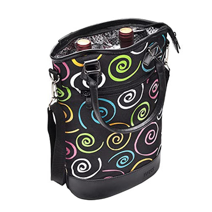 Tirrinia Insulated Wine Gift carrier Tote - Travel Padded 2 Bottle Wine/Champagne Cooler Bag with Handle and Adjustable Shoulder Strap, Great Wine Lover Gift, SPIRAL - color: Spiral