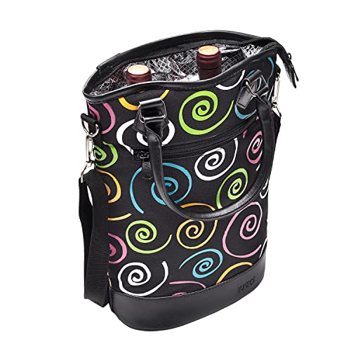 Tirrinia Insulated Wine Gift carrier Tote - Travel Padded 2 Bottle Wine/Champagne Cooler Bag with Handle and Adjustable Shoulder Strap, Great Wine Lover Gift, SPIRAL - color: Spiral