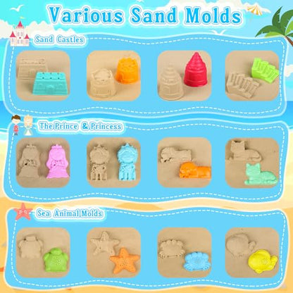 Collapsible Beach Toys for Kids Toddlers, Foldable Sand Bucket and Shovels Set with Mesh Bag & Sand Castle Building Kit, Travel Sand Toys for Beach Essentials, Sandbox Toys for Baby Kids Age 3-10