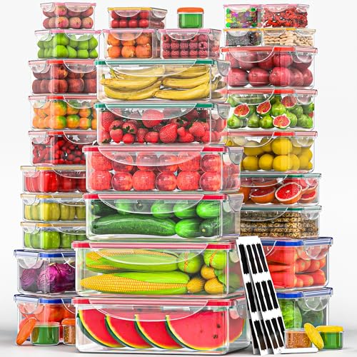 70 Pcs Large Food Storage Containers with Lids Airtight-2500ML to Small Box,Total 22812 ML Stackable Kitchen Bowls Set(35 Containers,35 Lids)-BPA Free Leak proof Plastic Boxes-Microwave safe - color: 70Pcs
