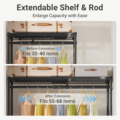 VIPEK X1 Plus Expandable Reach-in Closet Adjustable from 2'8" to 4'6" with Adjustable Shelves and Hanger Rods Clothes Rack Heavy Duty, Metal Clothing Racks Portable Walk-in Closet, Black - color: Black, size: X1 Plus