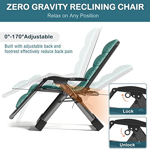NAIZEA Padded Zero Gravity Chair, Folding Outdoor Lounge Chairs, Adjustable Reclining Camping Chairs with Cup Holder, Ergonomic Patio Lawn Chair for Balcony Beach Deck Yard - color: Green, style: Zero Gravity Chair