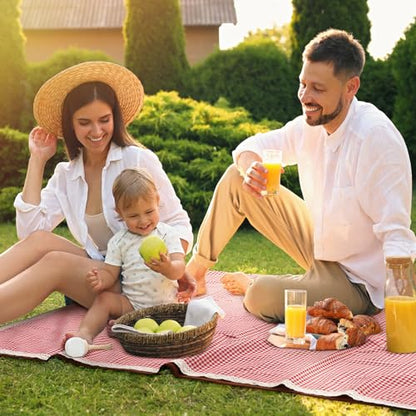VitalCozy Waterproof Picnic Blankets 59 x 78in Outdoor Blanket Foldable 2 in 1 Double Layer Sandproof Beach Mat with Carry Strap for Camping Lawn Park Beach Grass(Red White) - color: Red White