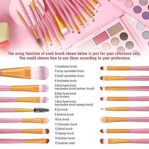 UCANBE Eyeshadow Palette with 15Pcs Brushes Makeup Set, Pigmented 86 Colots Make Up Pallet Gift Sets, Matte Shimmer Metallic Eye Shadow Highlighter Contour Blush Powder Christmas Valebtines Beauty Kit - color: Palette D + Pink Brush