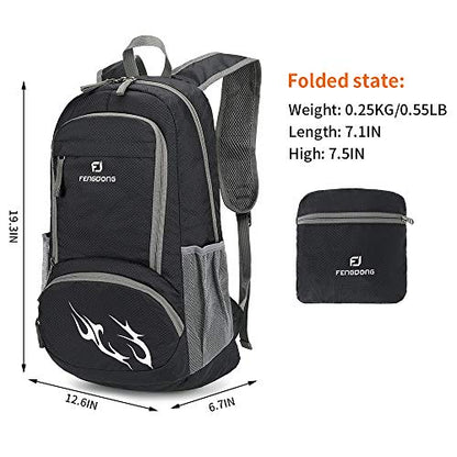 FENGDONG 35L Lightweight Foldable Waterproof Packable Travel Small Hiking Backpack Daypack for men women - color: A2-black-upgrade