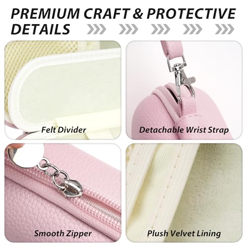 Double Glasses Case for Women Men, Dual Eyeglass Travel Organizer with Wristband - color: Purple