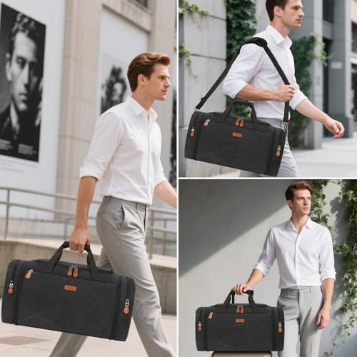 TIBES Duffle Bags for Travel Expandable 50L Canvas Weekender Bag, Overnight Bag Travel Duffel Bag for Men Women Carry On for Travel Weekend Overnight Gym, Durable & Water-Resistant - color: 4-Dark Grey
