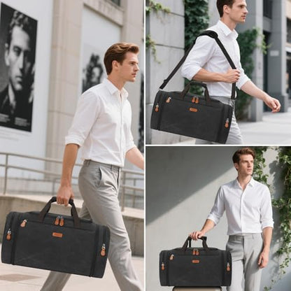 TIBES Duffle Bags for Travel Expandable 50L Canvas Weekender Bag, Overnight Bag Travel Duffel Bag for Men Women Carry On for Travel Weekend Overnight Gym, Durable & Water-Resistant - color: 4-Dark Grey
