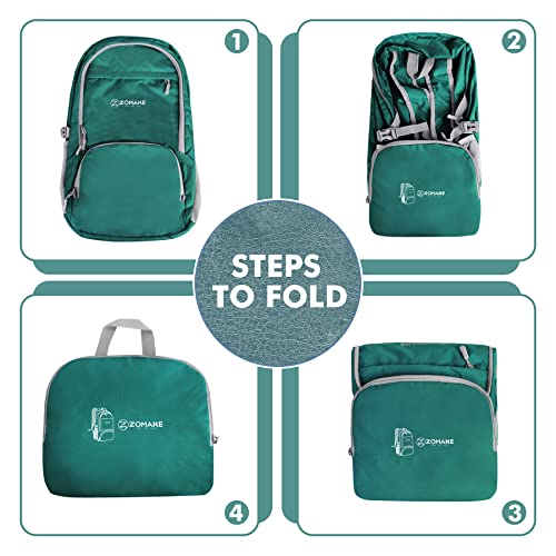 ZOMAKE Lightweight Packable Backpack 30L, Foldable Hiking Backpacks Water Resistant Compact Folding Daypack for Travel(Dark Green) - color: Dark Green