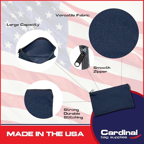 Multipack of 2 Compact Zipper Cloth Pouches, Zipper Bag, Travel Toiletry, Cosmetics, Stationary Case, 11 x 6 inches (Navy) - color: Navy Blue