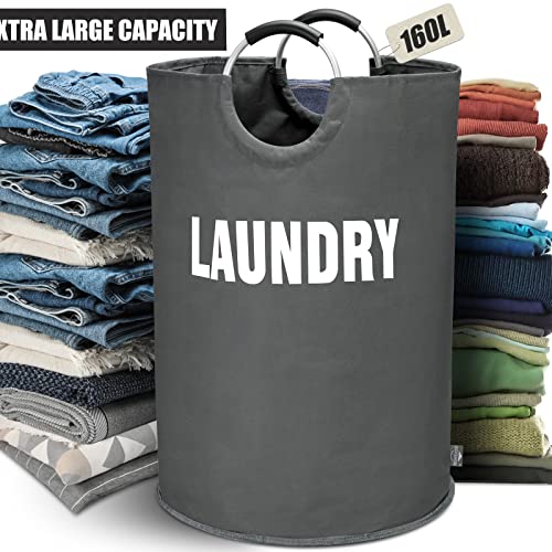 DOKEHOM 160L XX-Large Laundry Basket (7 Colors), Collapsible Laundry Bag, Foldable Laundry Hamper, Folding Washing Bin (Dark Grey, XXL) - color: Dark Grey, size: 160L