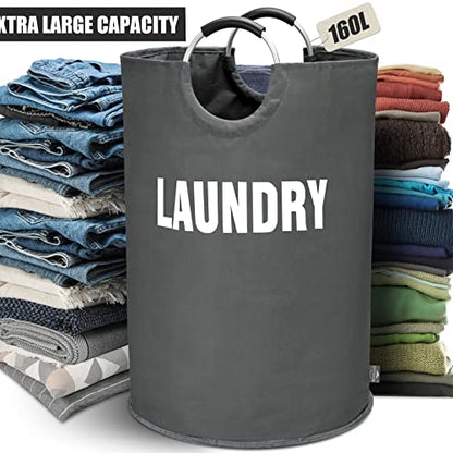 DOKEHOM 160L XX-Large Laundry Basket (7 Colors), Collapsible Laundry Bag, Foldable Laundry Hamper, Folding Washing Bin (Dark Grey, XXL) - color: Dark Grey, size: 160L
