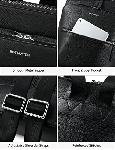 BOSTANTEN Leather Laptop Backpack for Women 15.6 inch Computer Bag Travel Work Daypack - color: 3-black