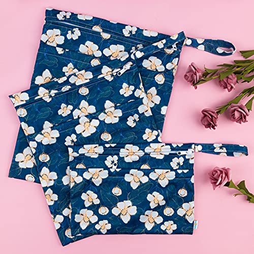 babygoal Wet Dry Bags for Baby Cloth Diapers, Washable Travel Bags, Beach, Pool, Gym Bag for Swimsuits & Wet Clothes with Two Zippered Pockets 3 Pack(S,M,L), 3SML02 - color: Flower 01