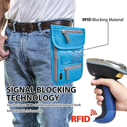 Travel Neck Wallet, RFID Blocking Passport Holder with Adjustable Neck Strap for Men and Women to Keep Cash, Credit Cards and Travel Documents Safe - Blue - color: Blue