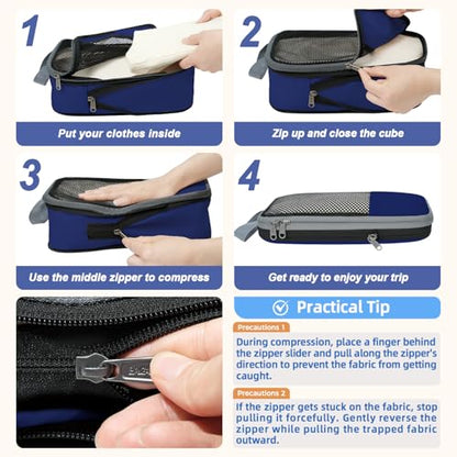 BAGAIL 4 Set/6 Set/8 Set Compression Packing Cubes Travel Accessories Expandable Packing Organizers (Half Mesh, 6-Navy) - color: 6-Navy, style: Half Mesh