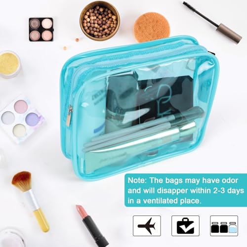 APREUTY Clear Makeup Bags, TSA Approved 6 Pcs Cosmetic Makeup Bags Set Clear PVC with Zipper Handle Portable Travel Luggage Pouch Airport Airline Vacation Organization(Light Blue) - color: Light Blue-6PCS (Large+Medium+Small)