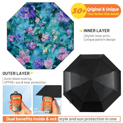 SY COMPACT Travel Umbrella - Windproof Automatic Compact Umbrella for Rain, Lightest 8-Rib, Small, Strong & Portable, Durable Grip, Fits Backpack & Car, Factory Direct (UV Available) - color: UPF-Iris