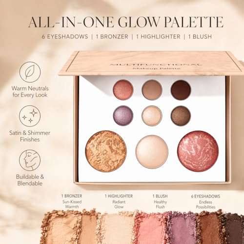 Multifunctional Makeup Palette - 6 Eyeshadows + 3 Face Powders, Neutral Shades, Cruelty-Free, Inspired by Premium Tuscan Palettes (White)