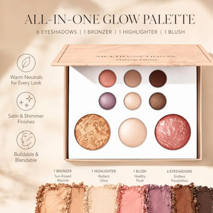 Multifunctional Makeup Palette - 6 Eyeshadows + 3 Face Powders, Neutral Shades, Cruelty-Free, Inspired by Premium Tuscan Palettes (White)