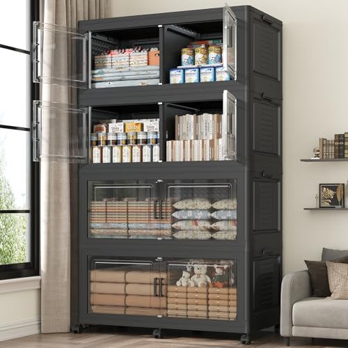 160GAL Extra Large Storage Bins with Lid, 640Qt Stackable Closet Organizers and Drawers, Collapsible Storage Bins with Wheels, Folding Containers for Home, Kitchen Office, 4Pack Black - color: Black, size: 40Gal-4Pack