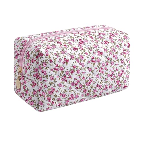 Makeup Bag Travel Cosmetic Bag for Women Girls, Zipper Make Up Pouch, Floral Flowers Toiletry Organizer Makeup, Portable Storage Cosmetic Travel Cloth Bag (Red-Floral) - color: C9 Red-Floral