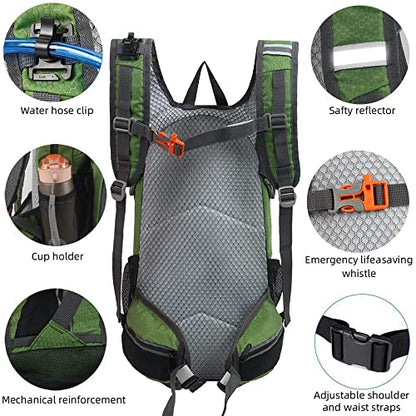 Hiking Daypack Waterproof Biking Backpack 15L Lightweight Durable Backpack for Ski Snowboarding Running MTB Cycling - color: Olive