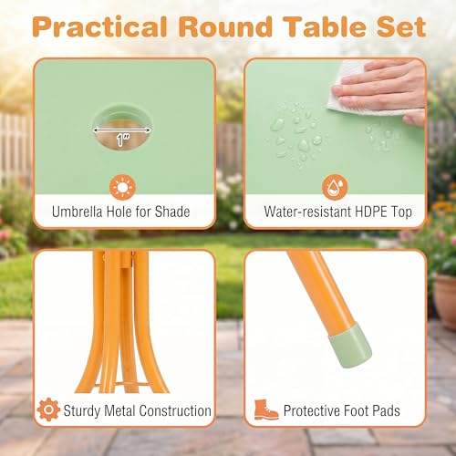 HONEY JOY Kids Picnic Table, Animal Themed Toddler Outdoor Table and Chair Set, 2 Folding Chairs & Removable Umbrella, Children Outdoor Furniture for Backyard Patio Garden (Green Tiger) - color: Green Tiger