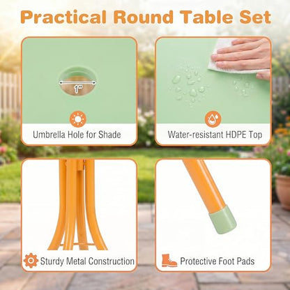HONEY JOY Kids Picnic Table, Animal Themed Toddler Outdoor Table and Chair Set, 2 Folding Chairs & Removable Umbrella, Children Outdoor Furniture for Backyard Patio Garden (Green Tiger) - color: Green Tiger