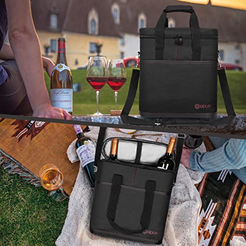 opux 3 Bottle Wine Carrier Tote, Insulated Leakproof Wine Cooler Bag, Wine Travel Bag Tote for Picnic BYOB Beach, Portable Wine Bottle Carrying Case, Gift for Wine Lover Women Men Christmas, Black - color: Black