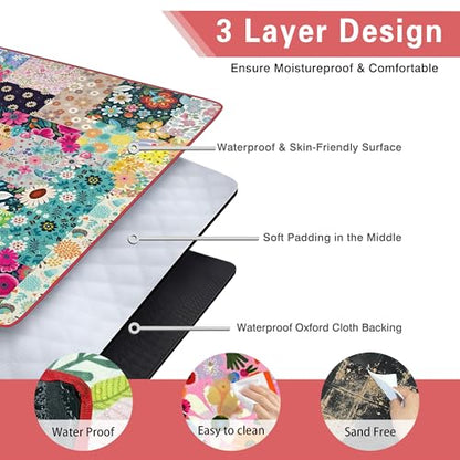 Supfitness Extra Large Picnic Blankets Waterproof Foldable (60 "x 80") Beach Blanket Waterproof Sandproof,3-Layer Thicking Mat Outdoor Packable Camping Blanket - color: Flower, size: 60x80in