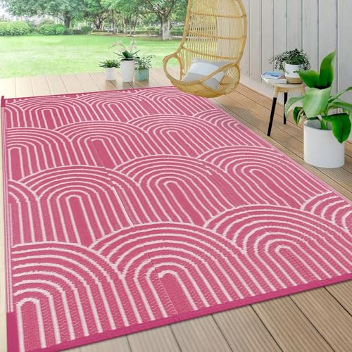 Lahome Deck Rugs Outdoor Waterproof 6x9 Patio Outside Rug, Plastic Straw Rug Reversible Rv Mat,Large Porch Floor Area Rug,Portable Camping Carpet for Balcony Tent (Rainbow Pink, 6'x9') - color: Pink-rainbow, size: 6' x 9' (Rectangular)