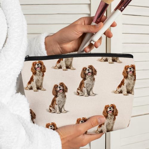 Cavalier King Dog Makeup Bag, Cavalier King Lovers Gifts Cosmetic Bag for Women, Dog Mom Lovers Owner Gifts for Women Christmas, Pet Lover Gift Zipper Travel Makeup Pouch for Purse - color: cavalier king