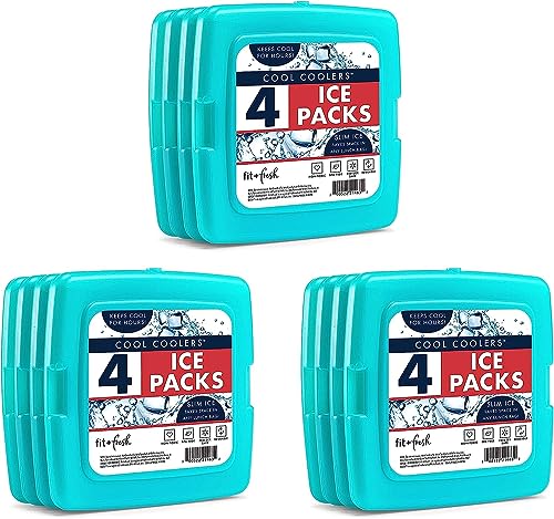 Cool Coolers by Fit + Fresh, Reusable & Long-Lasting Slim Ice Packs, Cold Packs for Lunch Boxes, Ice Packs for Lunch Bags, Green 12 Pack - color: Green (12 Pack)