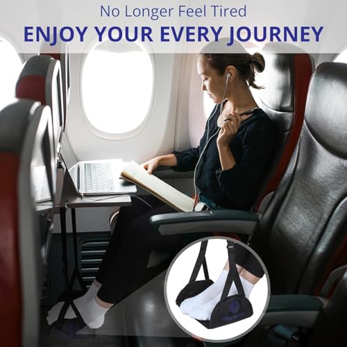 Airplane Foot Hammock for Plane Travel with Memory Foam, Adjustable Airplane Foot Rest & Foot Hammock with Flat Base Best Plane Travel Essentials for Long Flight Comfort & Relaxation