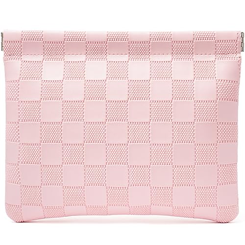 Leather Pocket Cosmetic Bag for Purse,Coin Purse Lipstick Cosmetic Accessories Organizer, Travel Kit Storage Pouch,Waterproof Portable No Zipper Self-closing - color: Pink