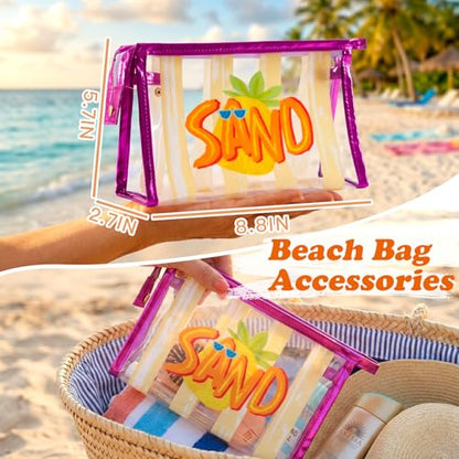 COSHAYSOO Sunscreen Bag Clear Makeup Toiletry Pouch Beach Vacation Essentials for Women Teen Girls Trip Gifts Summer Pool Travel Must Have Accessories Waterproof Stuff - color: Multi-Sand
