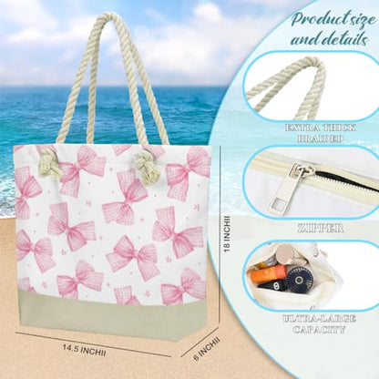 Fokongna Tote Bag For Women, Beach Bag Best Friend Travel Birthday Gifts, Travel Parties Vacation Shopping Essentials - color: Gingham Pink Bows