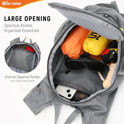 SKYSPER 15L/20L Foldable Hiking Backpack Lightweight Packable Travel Daypack with Chest Strap Small Folding Pack for Walking - color: Grey, size: 15l