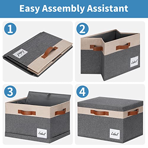 GhvyenntteS Fabric Storage Bins with Lids 3 Pack, Large Fabric Storage Baskets with Lid and Handles, Foldable Closet Organizers and Storage boxes with Label Window for Home (Beige, 15" x 11" x 9.7") - color: Grey with Beige, size: Large-3 Pack
