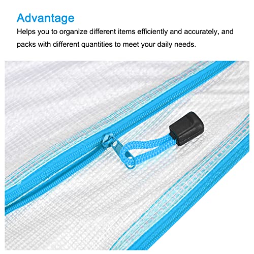 MECCANIXITY Mesh Zipper Bags, A3 Size Plastic Zip File Pouch Document Folders for Home Office Travel, Sky Blue Pack of 3 - color: Sky Blue