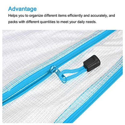 MECCANIXITY Mesh Zipper Bags, A3 Size Plastic Zip File Pouch Document Folders for Home Office Travel, Sky Blue Pack of 3 - color: Sky Blue