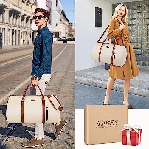 Convertible 2-in-1 Garment Bags for Travel, 50L Carry On Garment Duffle Bag With Shoe Compartment Large Weekender Bag for Women Men Hanging Suitcase Suit Travel Duffel Overnight Bags - color: 1-Off White